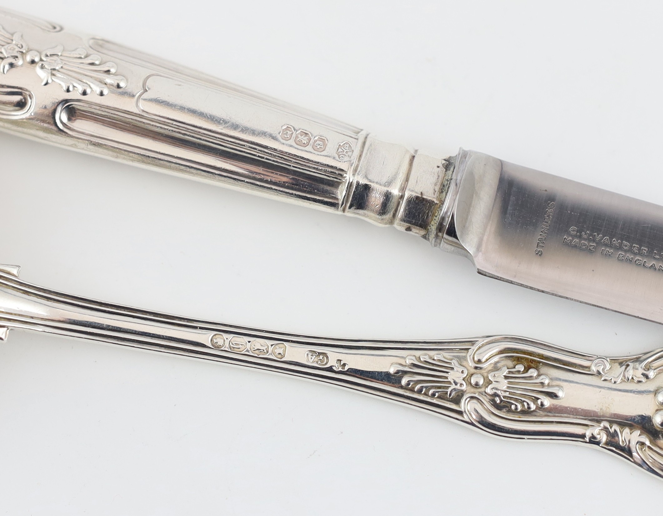 A canteen of Victorian silver Kings pattern cutlery, by George Adams